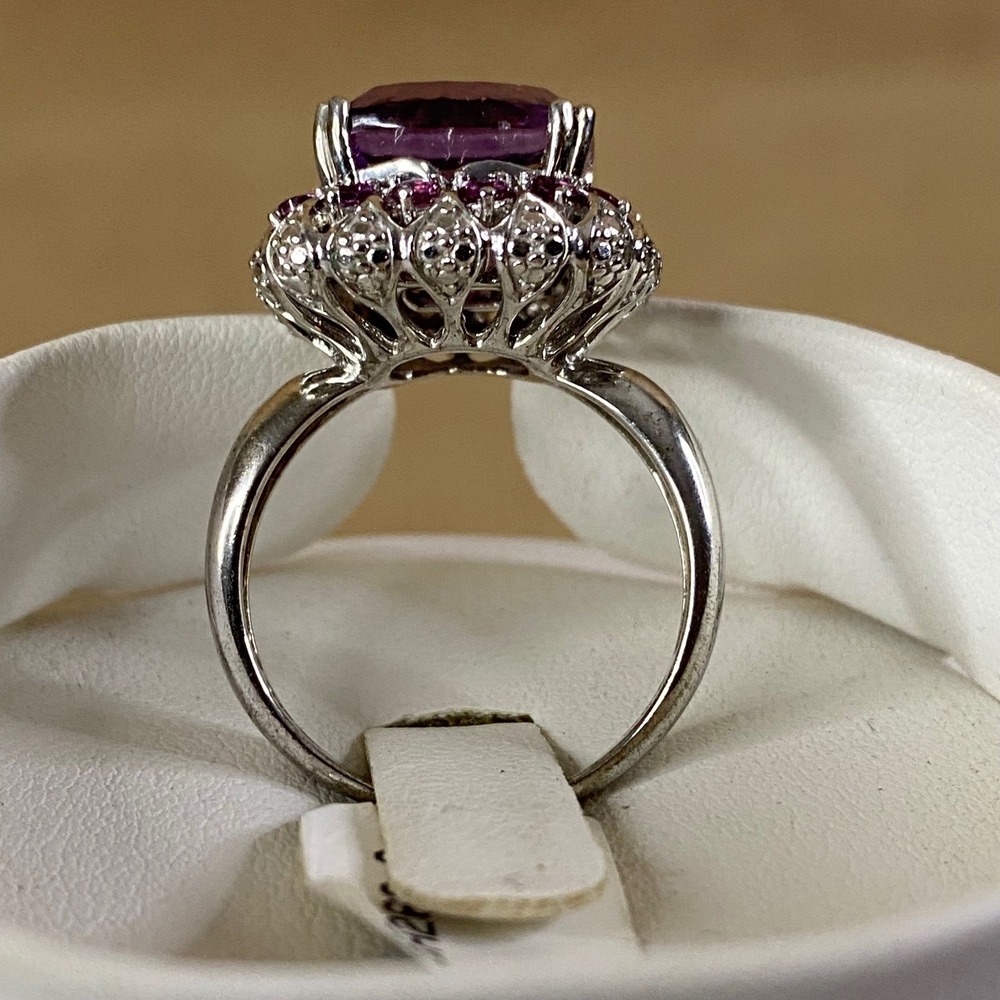 Cushion Purple Fluorite & Rhodolite Garnet‎ Sterling Silver 925 Ring Halo Sz 9 - Picture 6 of 9